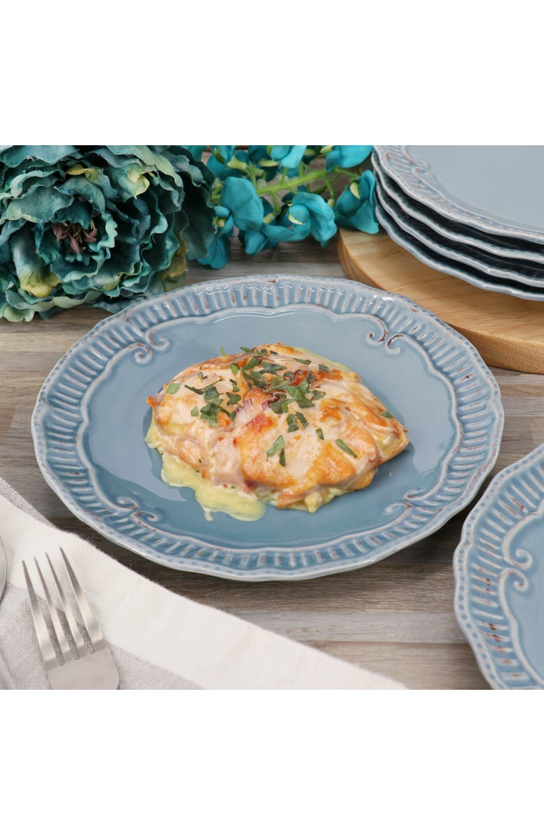 Modern Southern Home Capri 6 piece 11in Stoneware Embossed Dinner Plate Set, Alternate, color, Blue