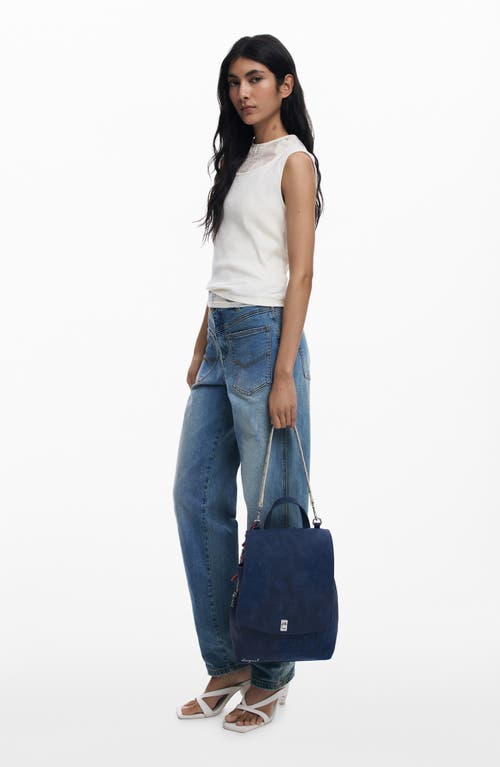 Desigual Small Embossed Faux Leather Flap Backpack In Blue