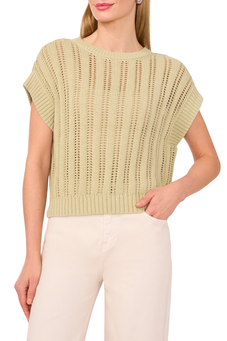 Cotton Short Sleeve Sweater, Main, color, SOFT SAGE