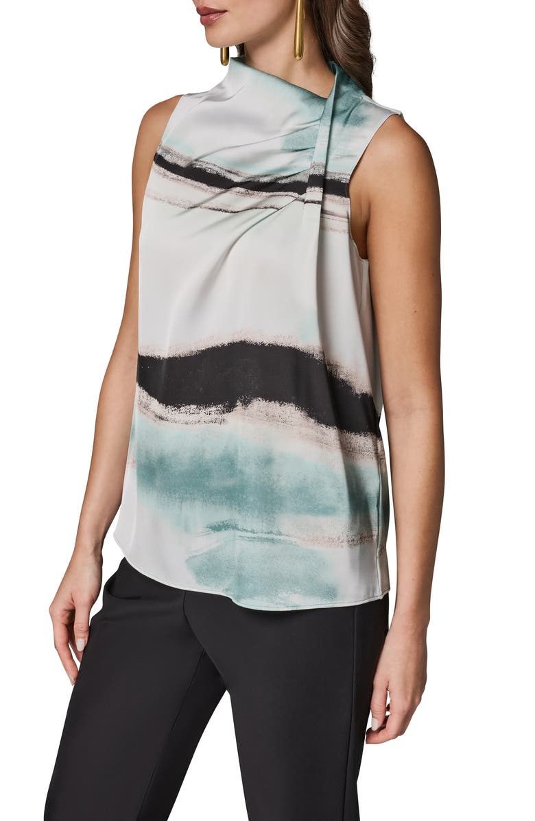 Donna Karan New York Abstract Print Drape Shoulder Tank, Alternate, color, 