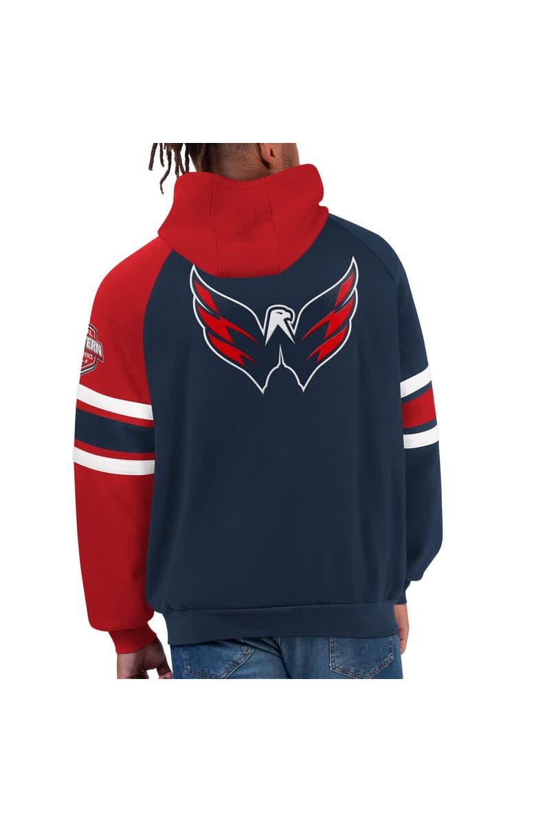 STARTER Men's Starter Red/Navy Washington Capitals Gauntlet Raglan Pullover Hoodie, Alternate, color,