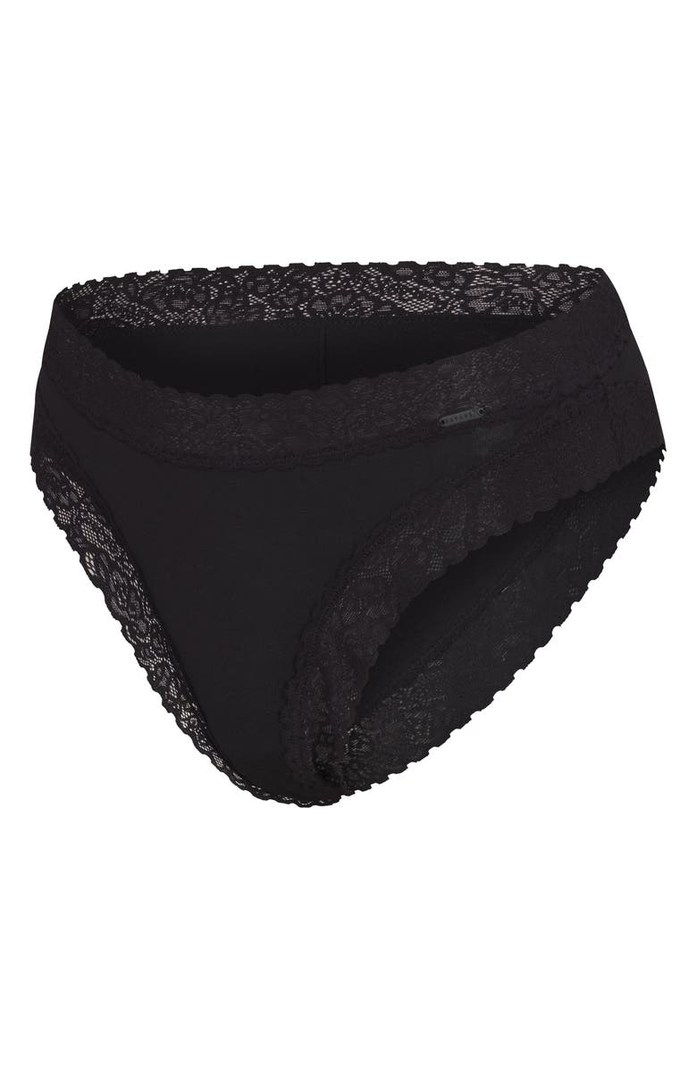 SAVAGE X FENTY Essentials Lace Trim Stretch Cotton Cheeky Briefs, Alternate, color, Black Caviar