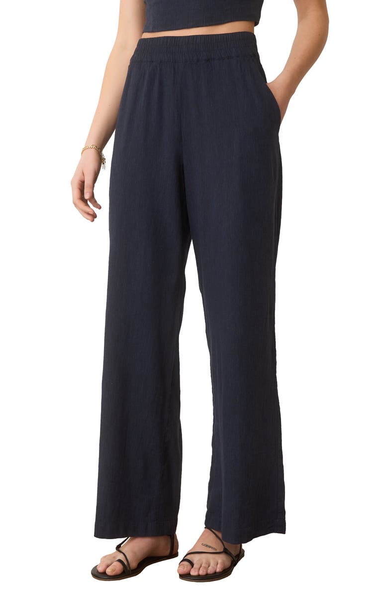Marine Layer Allison Pull-On Wide Leg Hemp Blend Pants, Alternate, color, India Ink