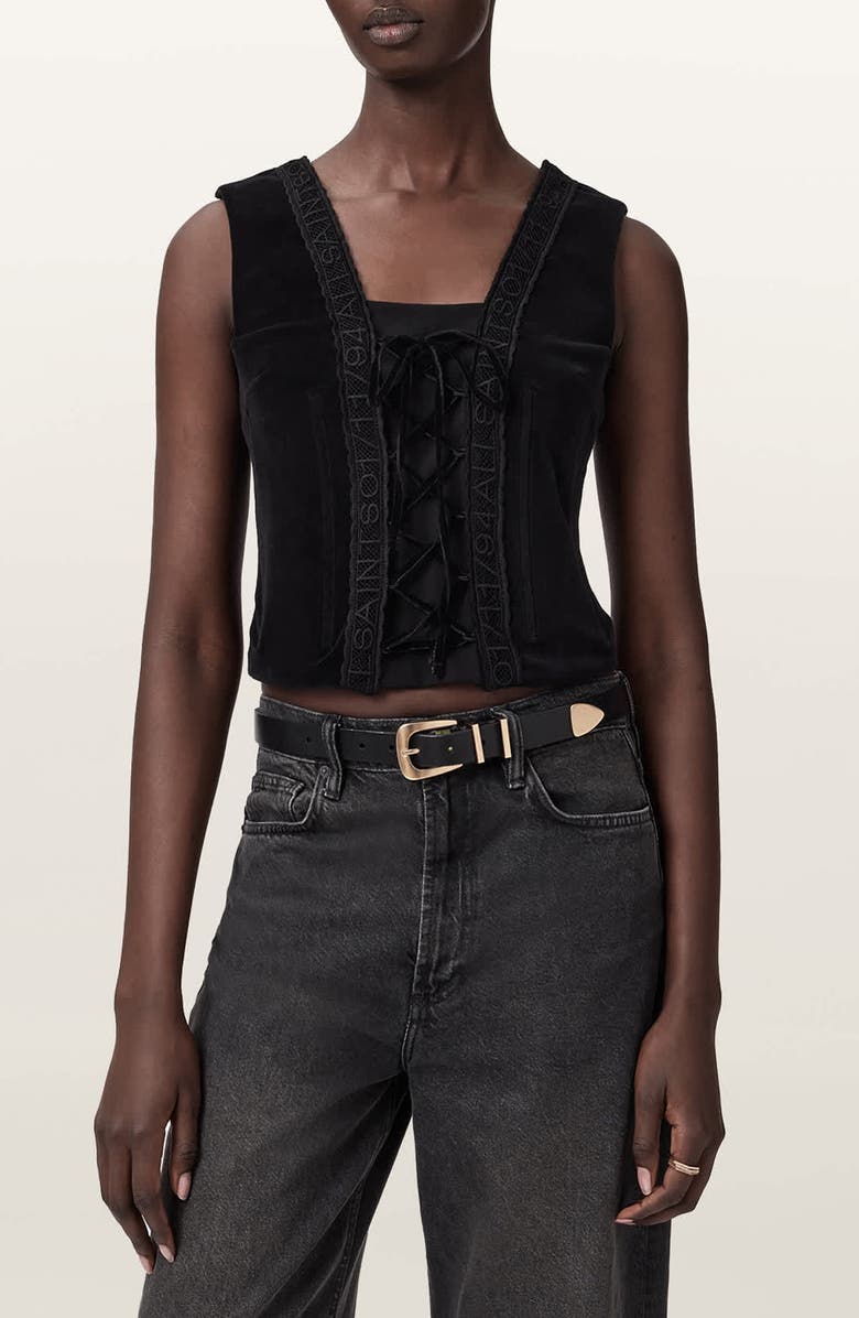 AllSaints Selin Velveteen Vest, Main, color, Black
