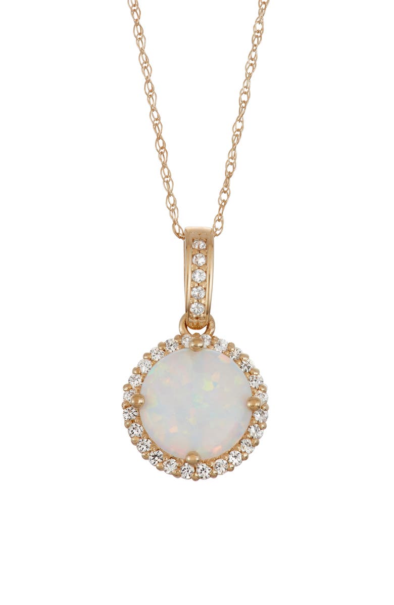 FZN 10K Gold Opal & Lab Created White Sapphire Pendant Necklace, Main, color, Opal