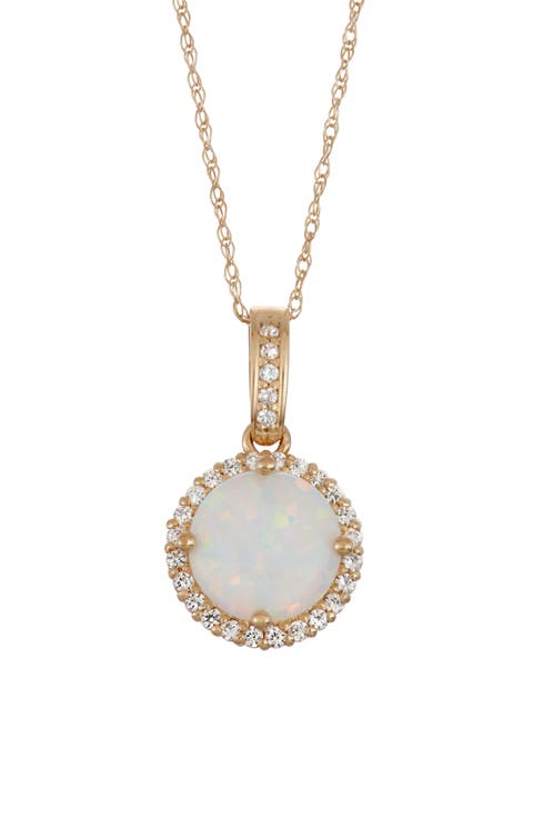 10K Gold Opal & Lab Created White Sapphire Pendant Necklace