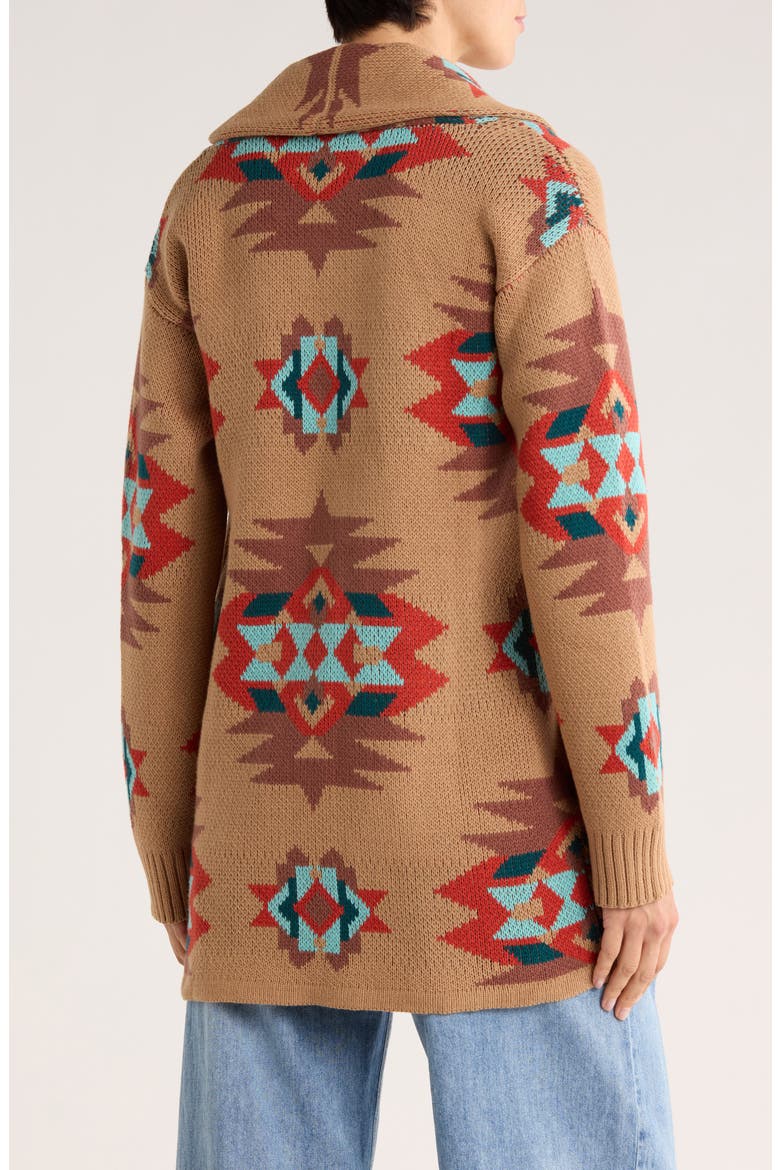 Novelty Pattern Shawl Collar Open Front Cardigan, Alternate, color, TANNIN