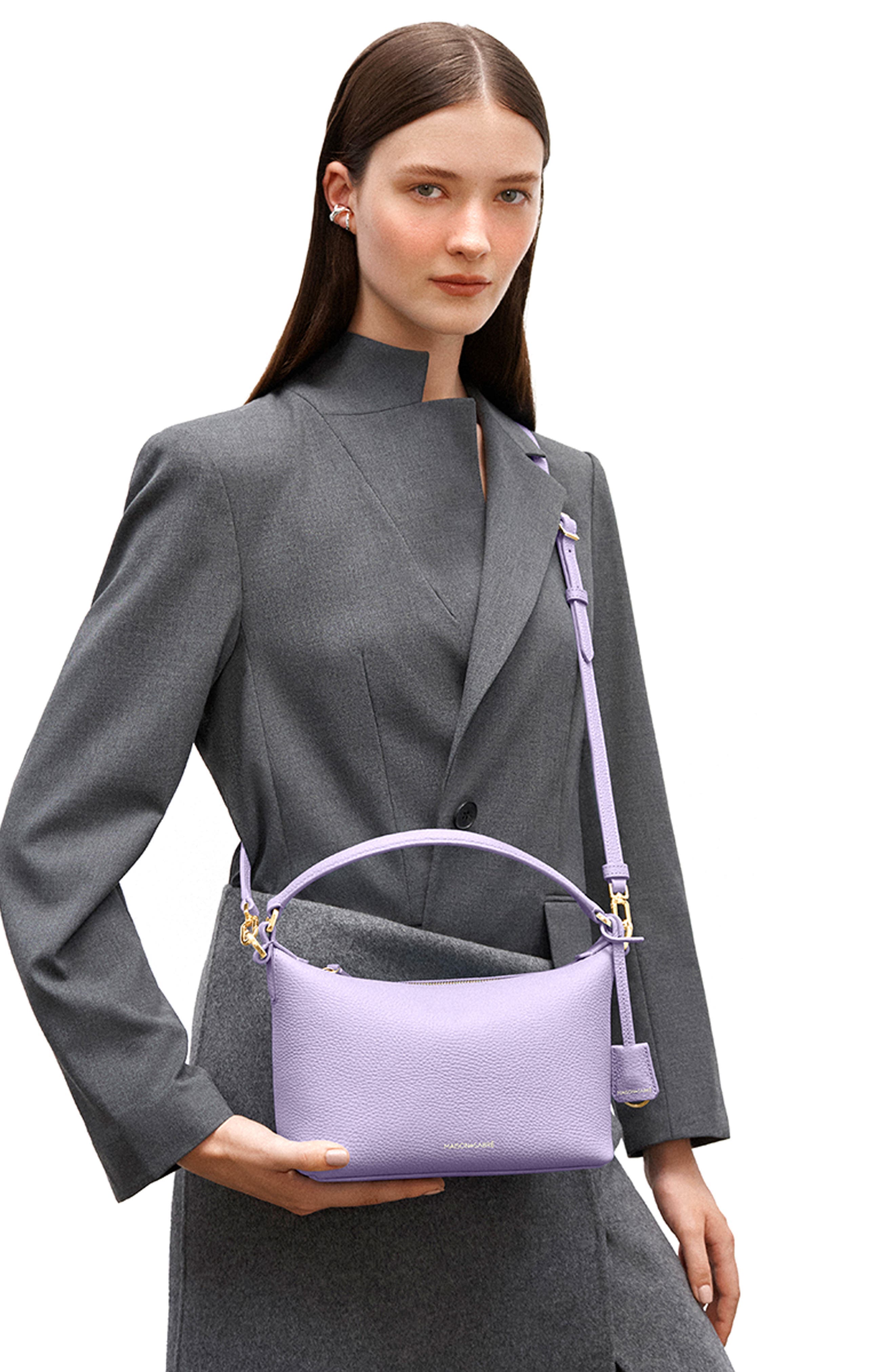 Small Leather Soft Hobo, Alternate, color, Lavender Purple