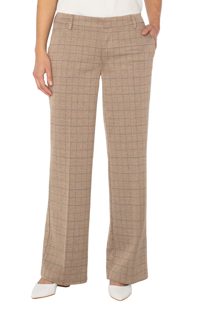 Liverpool Los Angeles Kelsey Check Wide Leg Pants, Main, color, Khaki Grid Check