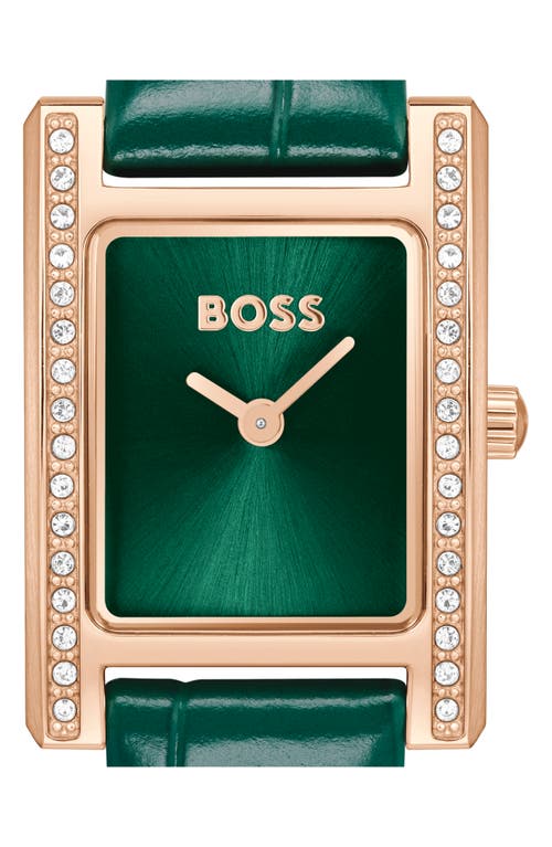 Hugo Boss Boss Lucy Precious Rectangular Watch, 18.5mm In Green