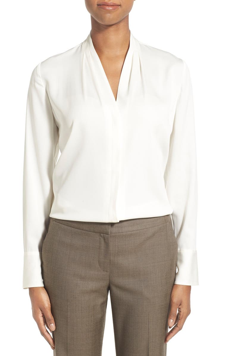 Classiques Entier<sup>®</sup> Pleat V-Neck Stretch Silk Blouse, Main, color, 