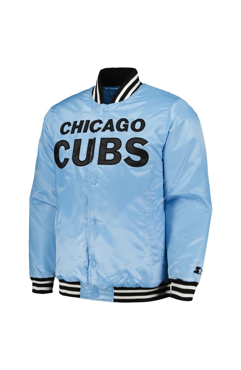 STARTER Men's Starter Light Blue Chicago Cubs Cross Bronx Fashion Satin Full-Snap Varsity Jacket, Alternate, color, Light Blue