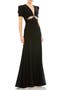 Flutter Sleeve Faux Wrap V-Neck Embellished Tea Length Dress