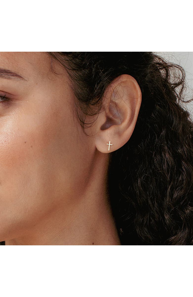 Rizen Jewelry Cross Mini Stud Earring, Alternate, color, Sterling Silver
