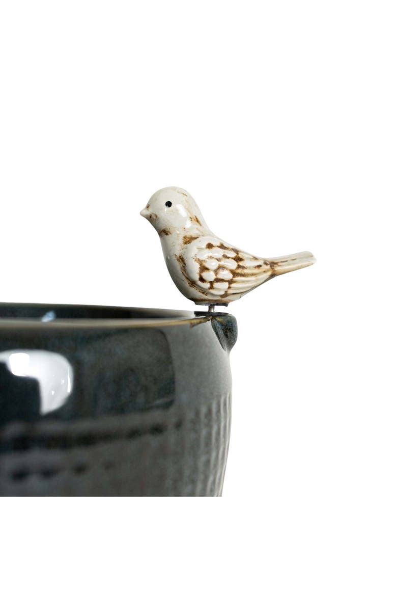 8.86" Blue Porcelain Bird Fountain with Natural Pebbles & LED Lights, Alternate, color, Blue