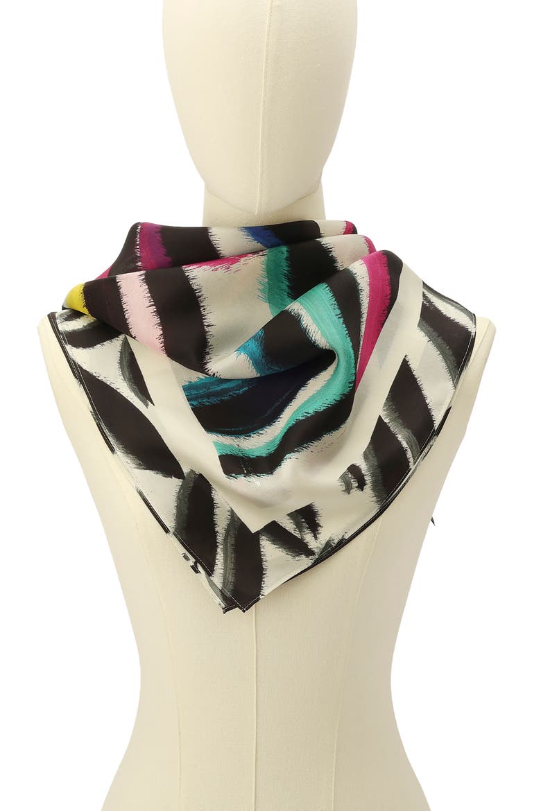 Rainbow Zebra Silk Square Scarf, Alternate, color, WHITE/ RAINBOW