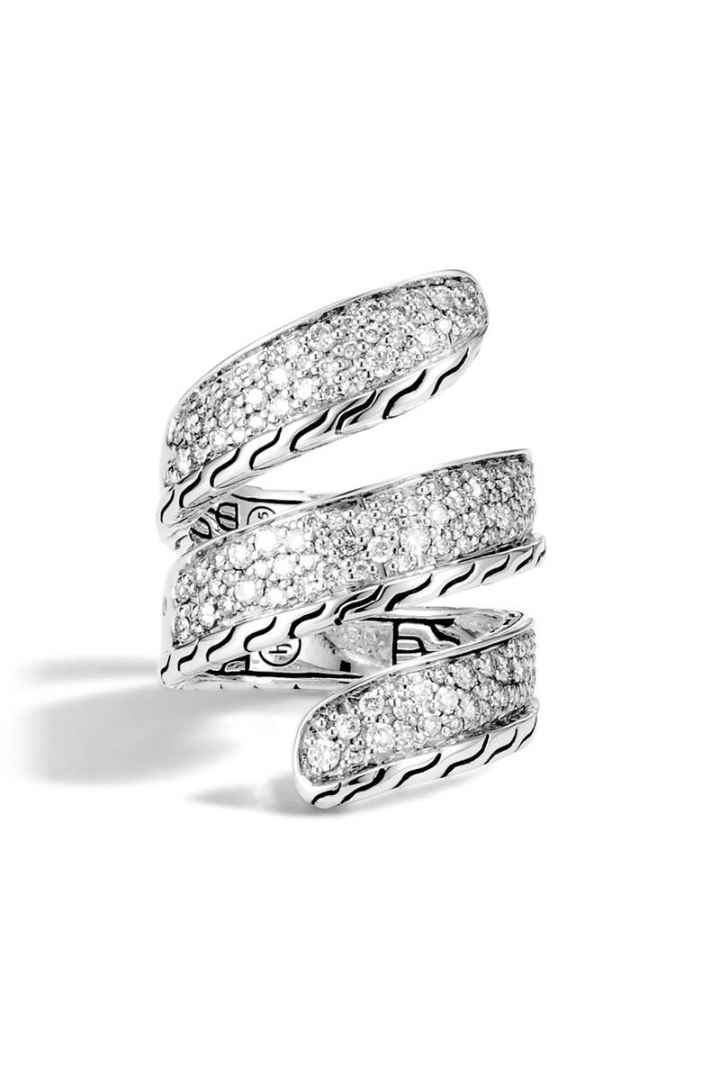 John Hardy Classic Chain Pavé Diamond Wrap Ring, Alternate, color,