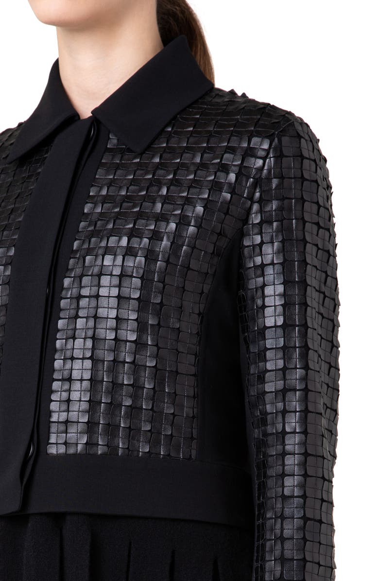Akris Lewitt Faux Leather Grid Crop Jacket, Alternate, color, 009 Black
