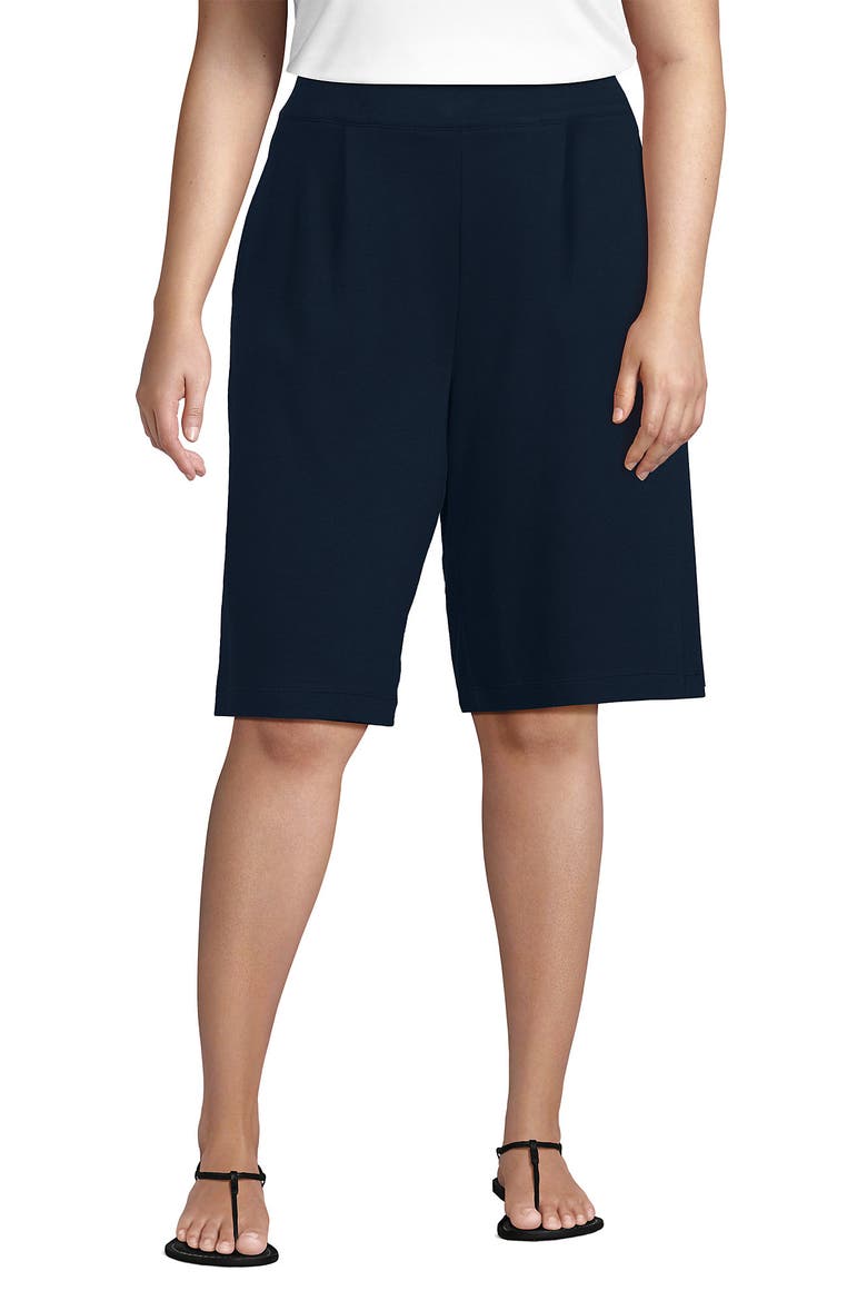 Knit High Rise Pleated 12" Bermuda Shorts, Main, color, Radiant Navy
