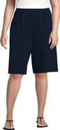 Lands' End Plus Size Sport Knit High Rise Pleated 12" Bermuda Shorts