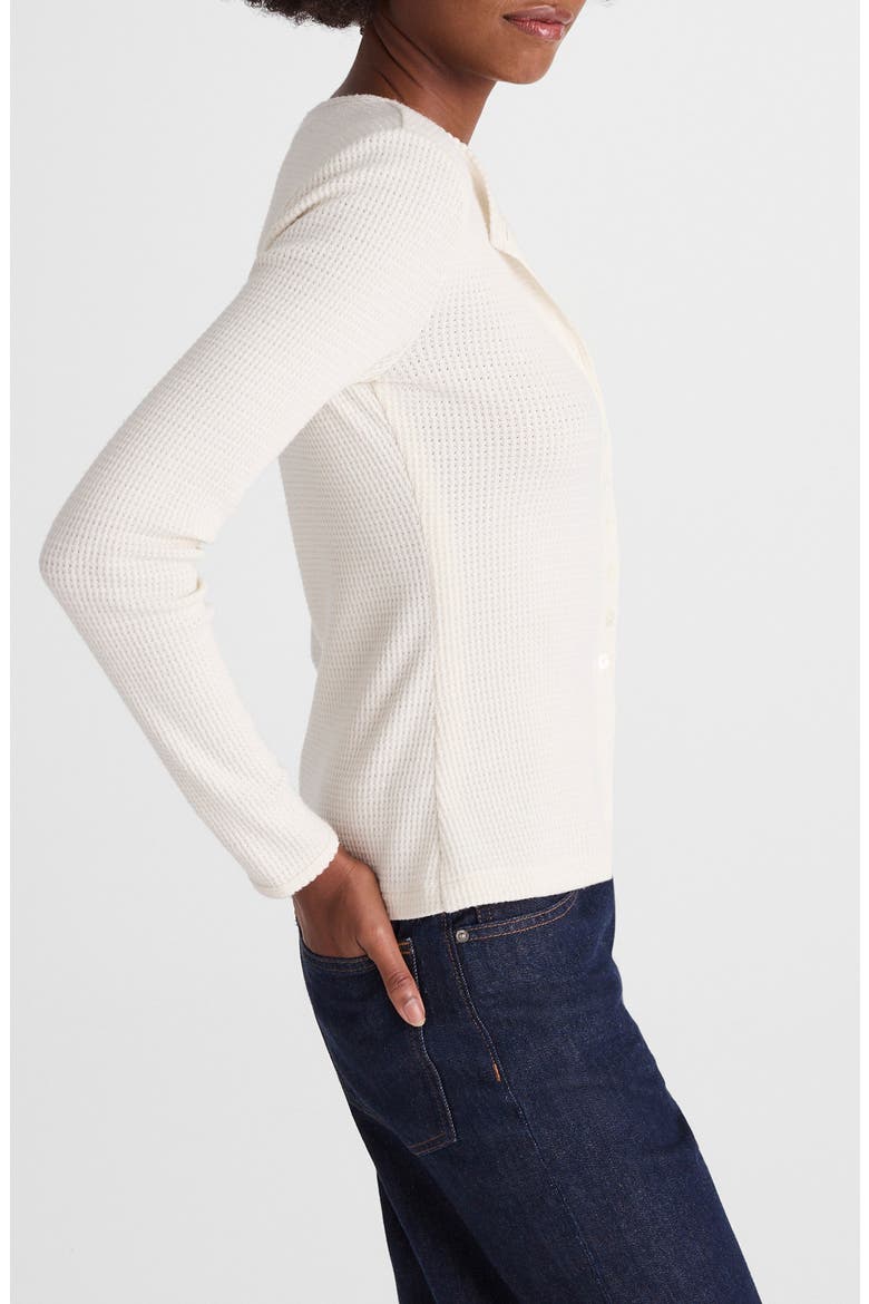 Waffle Knit Cutaway Crewneck Cardigan, Alternate, color, ANTIQUE CREAM