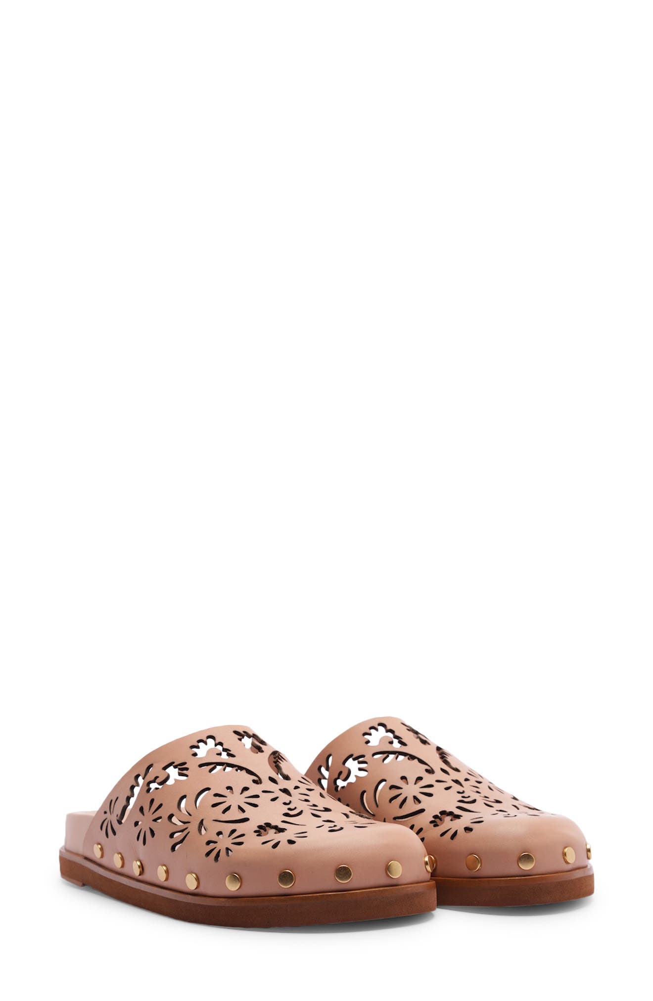 Lace Anatomic Leather Flat Mule, Main, color, OLD BLUSH