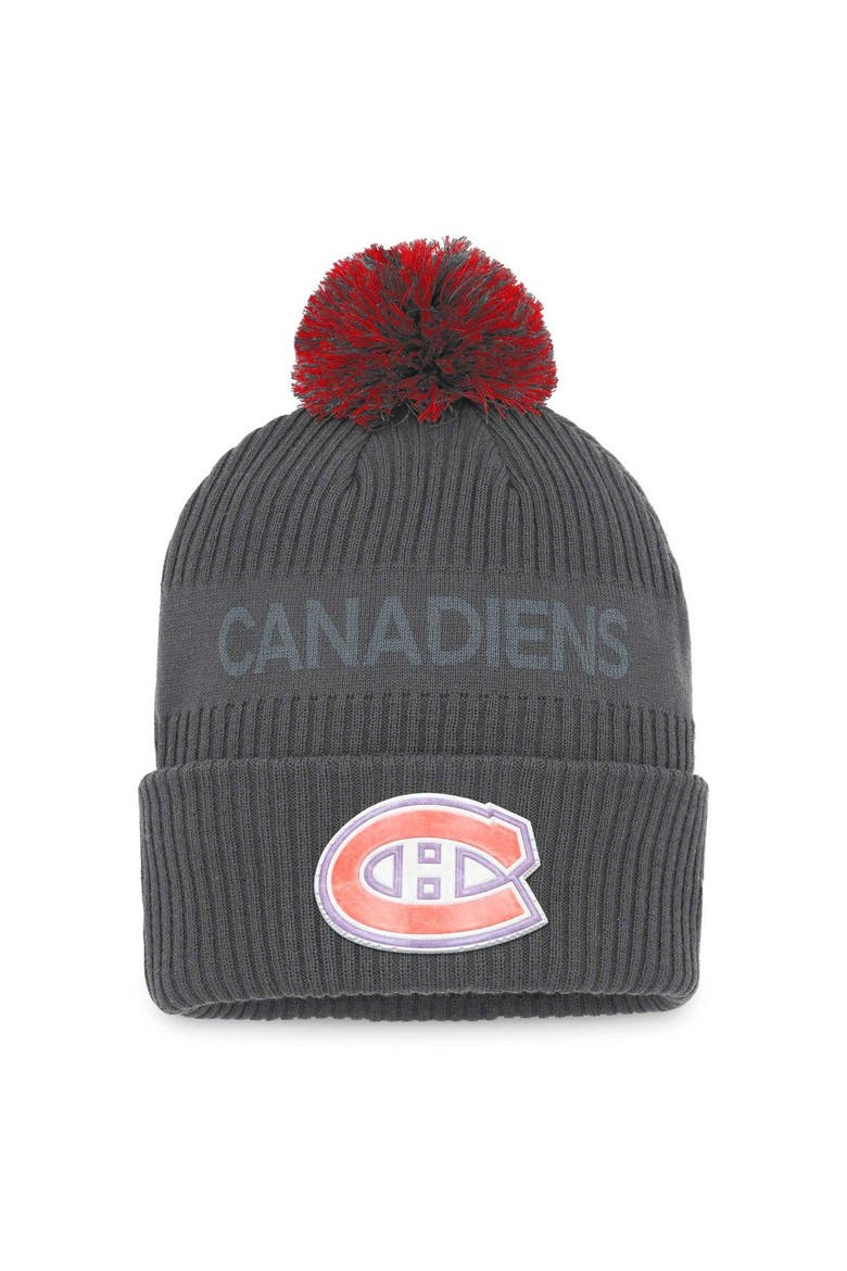 Men's Fanatics Branded Charcoal Montreal Canadiens Authentic Pro Home Ice Cuffed Knit Hat with Pom, Main, color, Charcoal