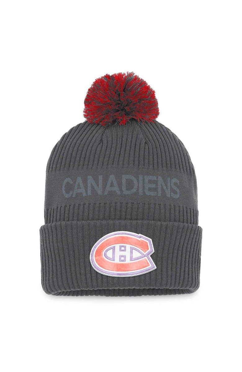 FANATICS Men's Fanatics Branded Charcoal Montreal Canadiens Authentic Pro Home Ice Cuffed Knit Hat with Pom, Main, color, 