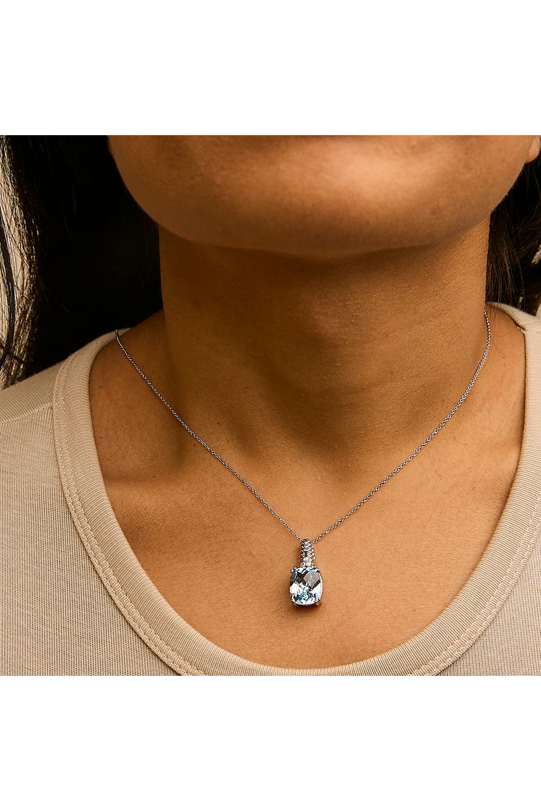 Silver Blue Topaz and Diamond Accent Textured Pendant Necklace, Alternate, color, White