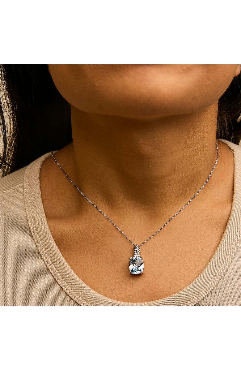 Haus of Brilliance Silver Blue Topaz and Diamond Accent Textured Pendant Necklace, Alternate, color, White