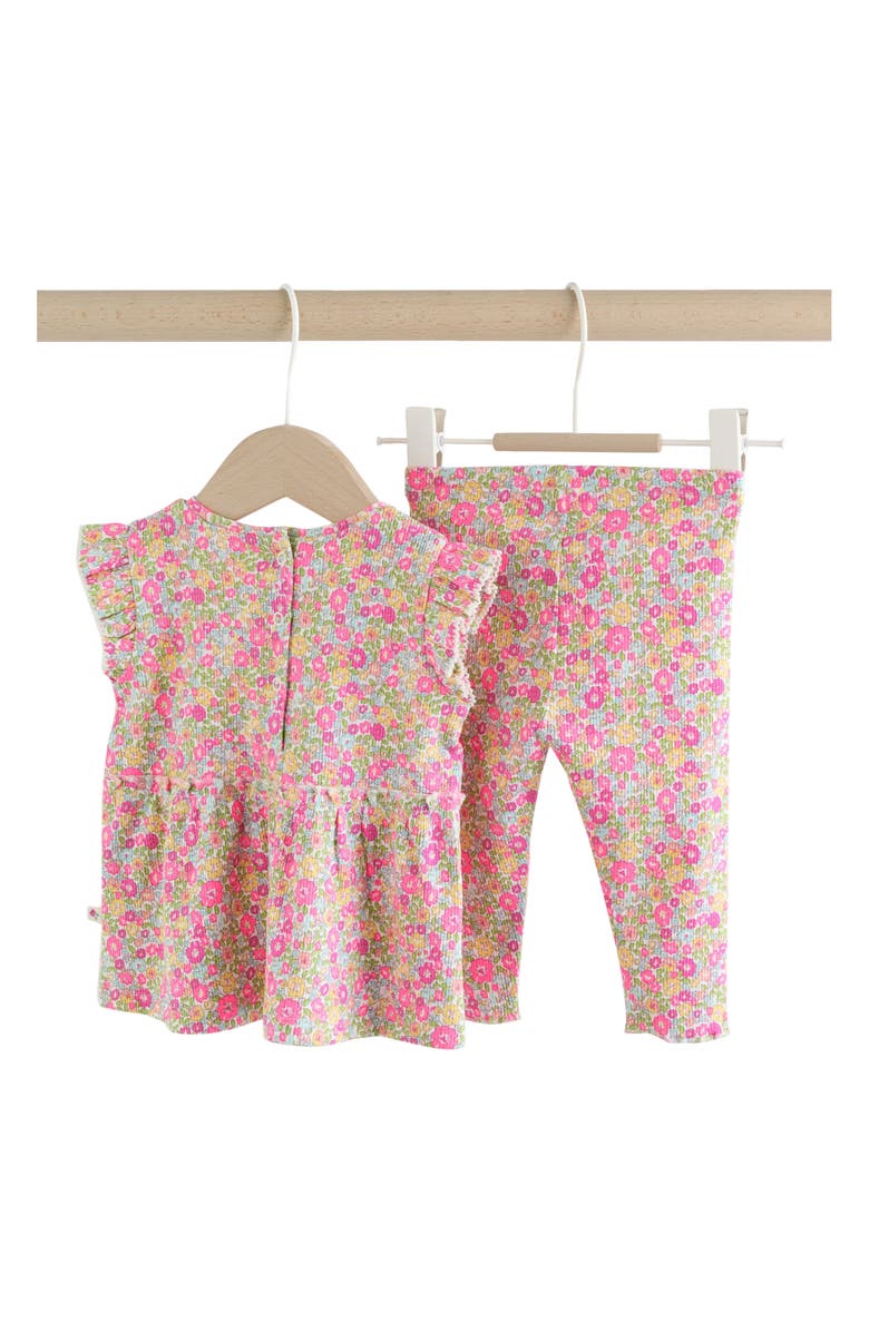 NEXT Kids' Fleuro Ditsy Ruffle Stretch Cotton Top & Leggings Set, Alternate, color, Pink