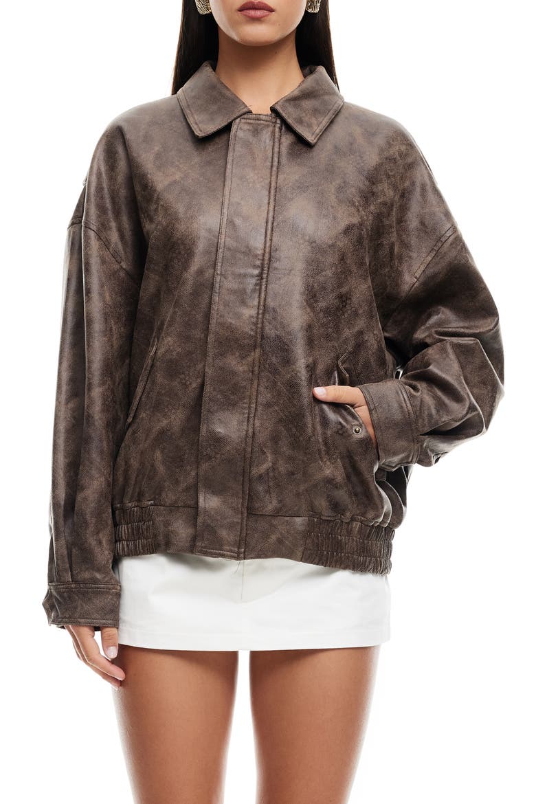Kenny Faux Leather Bomber Jacket, Main, color, CHOCOLATE
