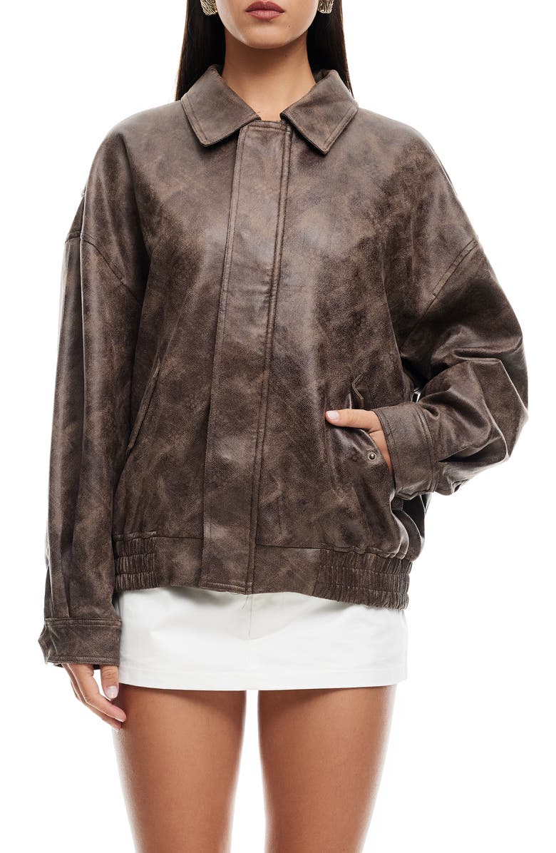LIONESS Kenny Faux Leather Bomber Jacket, Main, color, 
