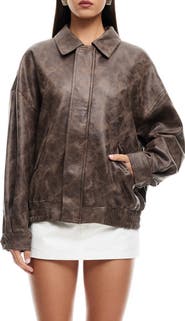 LIONESS Kenny Faux Leather Bomber Jacket