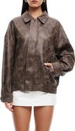 LIONESS Kenny Faux Leather Bomber Jacket