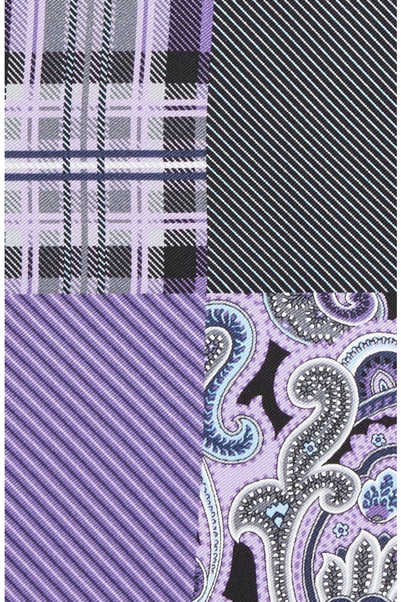 Men's Shop 'Three Panel' Silk Pocket Square, Alternate, color, PURPLE/BLACK