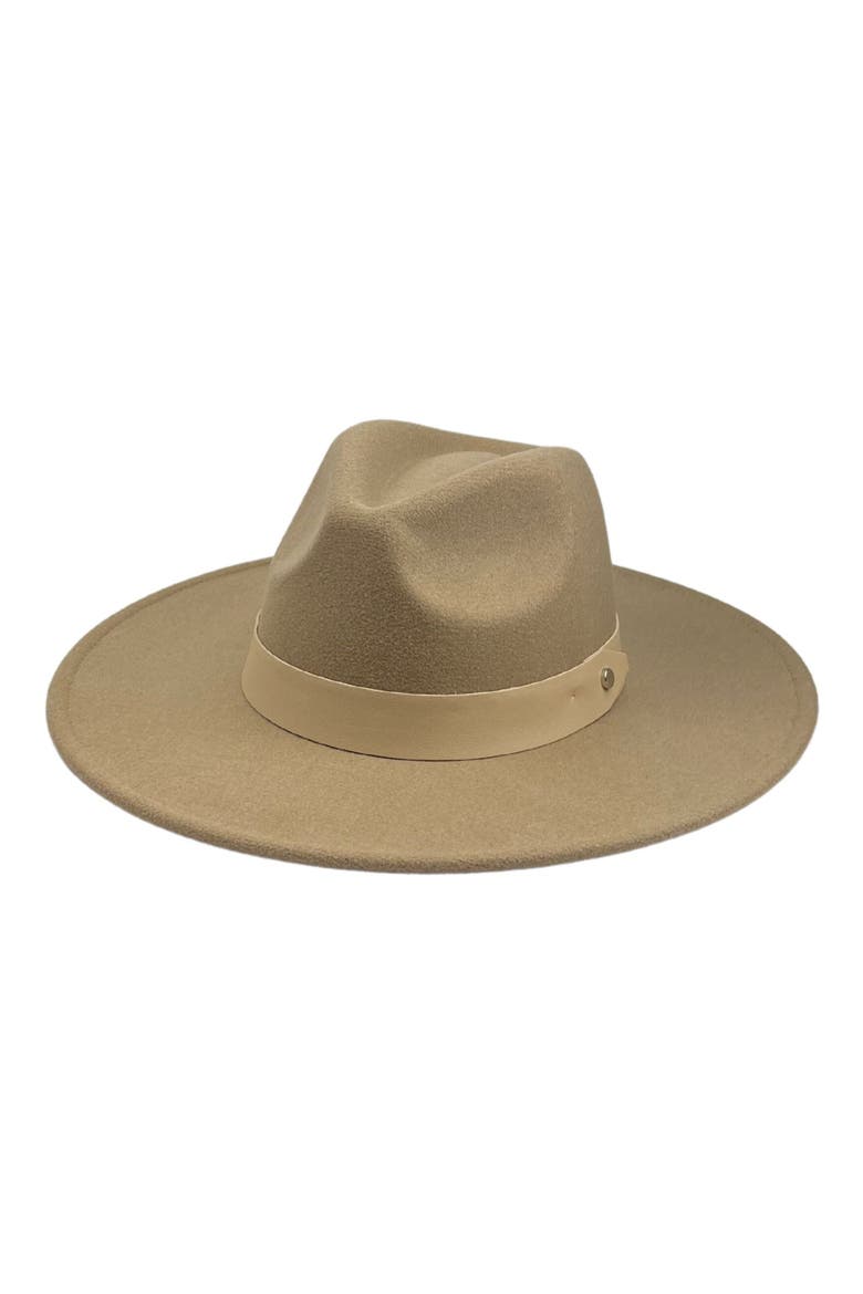 Vegan Leather Trim Felt Fedora, Main, color, CAMEL