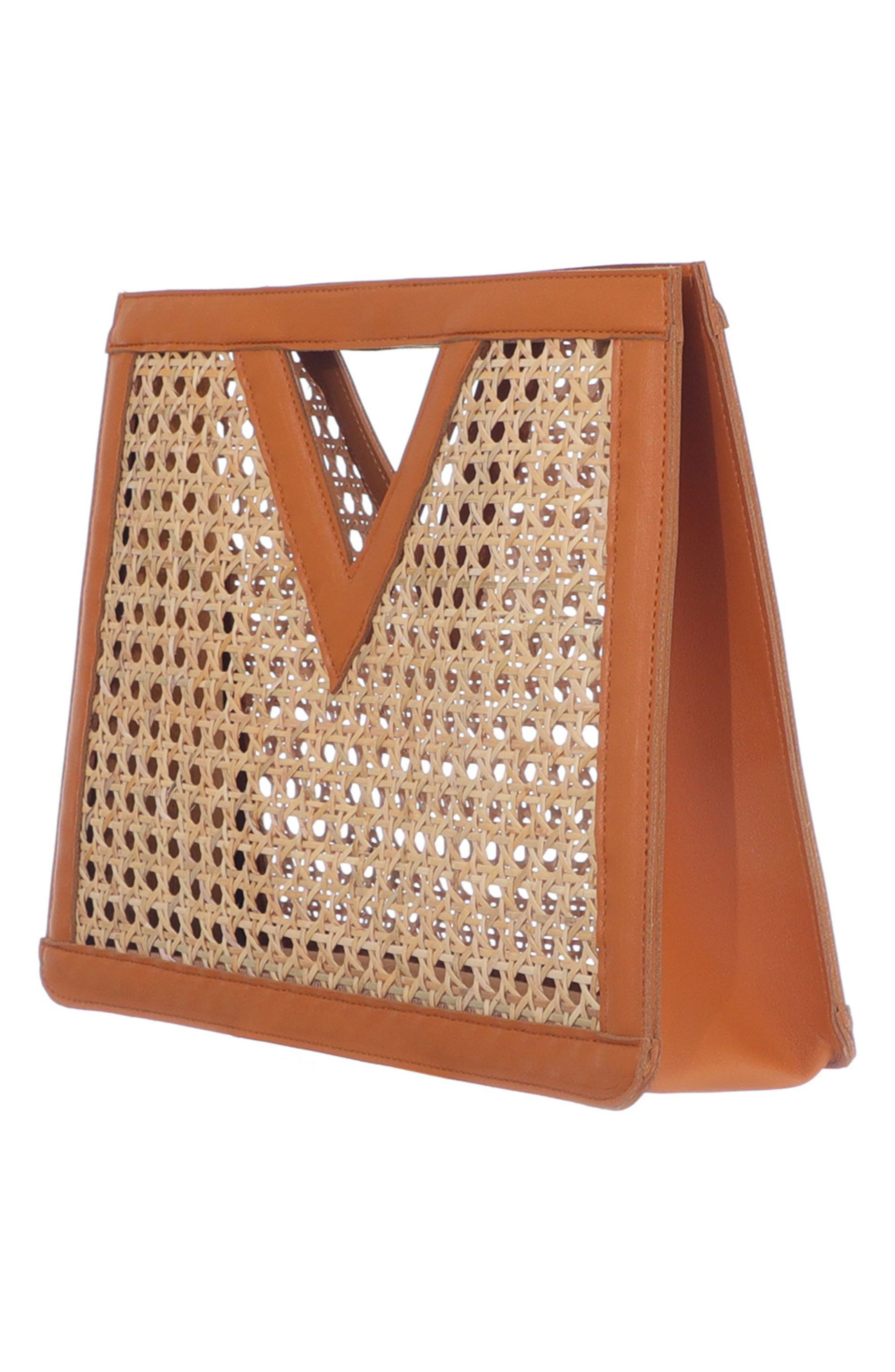 Adornia Rattan Cane Clutch, Alternate, color, Brown