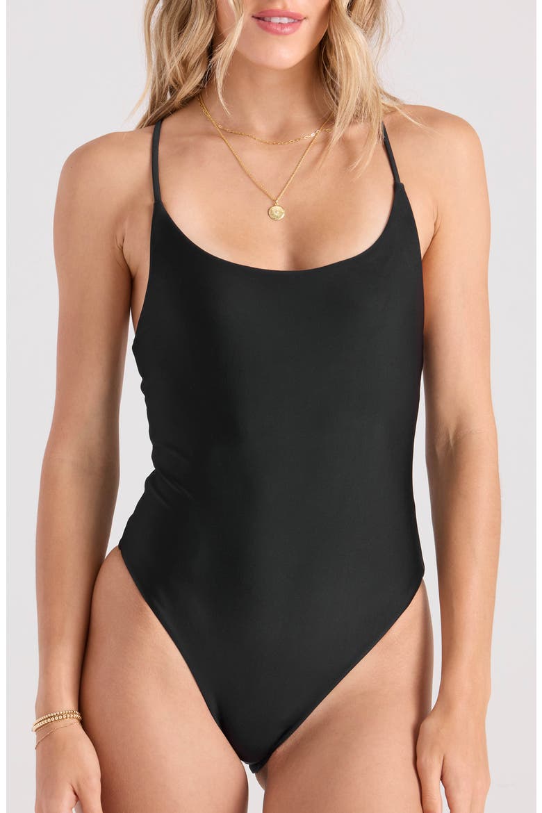 Simply Seamless Cross Back One-Piece Swimsuit, Main, color, BLACK