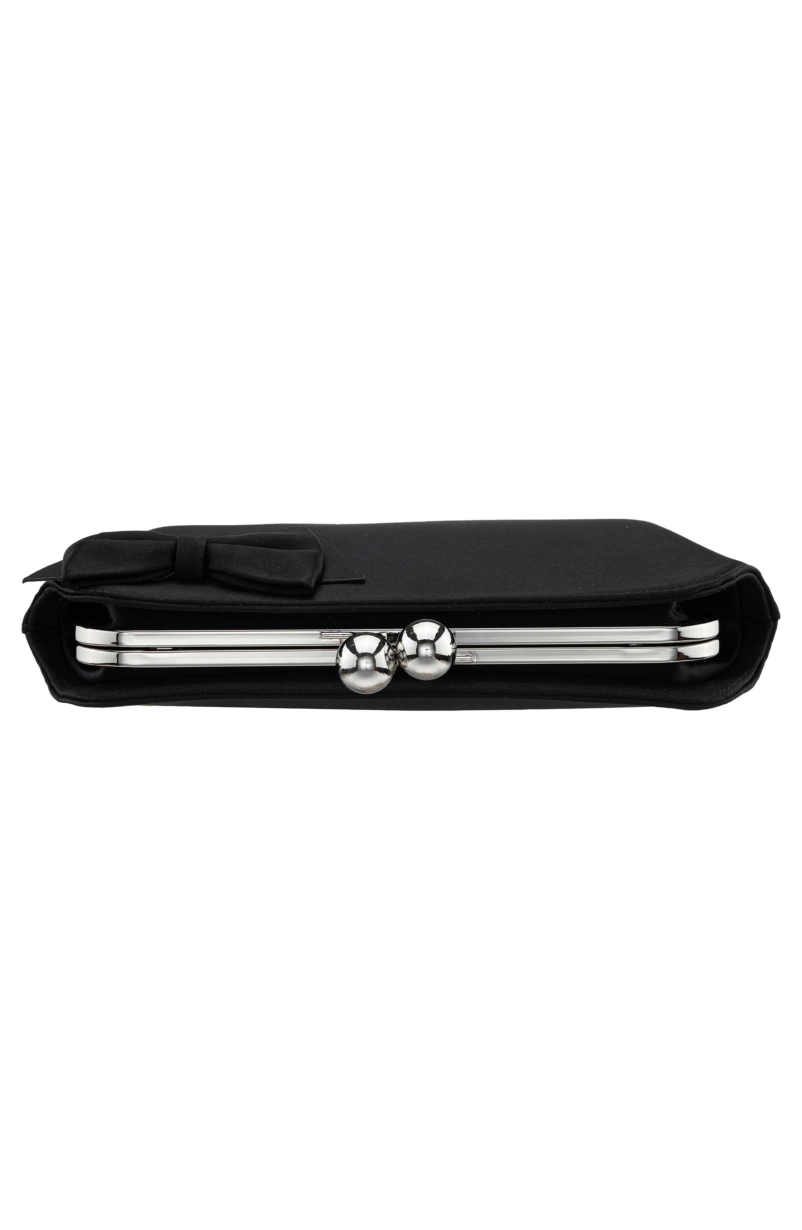 Kenji Bow Satin Clutch, Alternate, color, BLACK