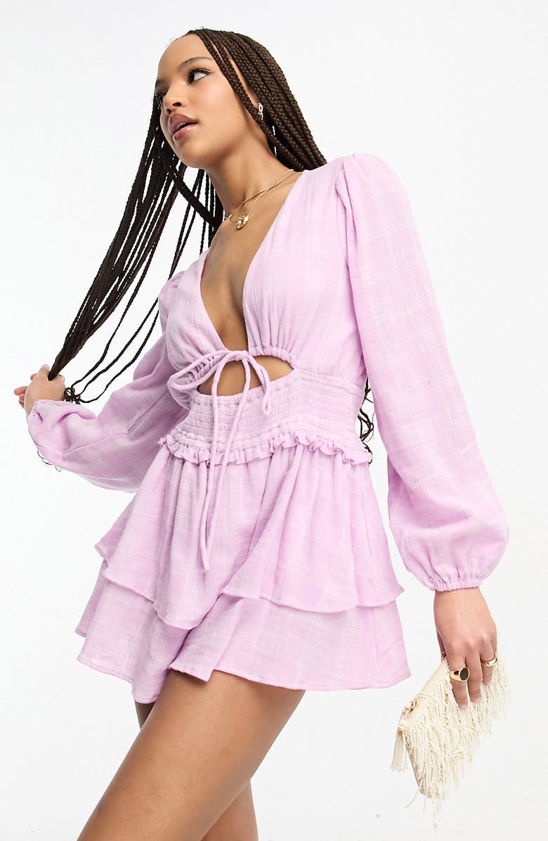 ASOS DESIGN Ra Ra Long Sleeve Cotton Romper, Main, color, 