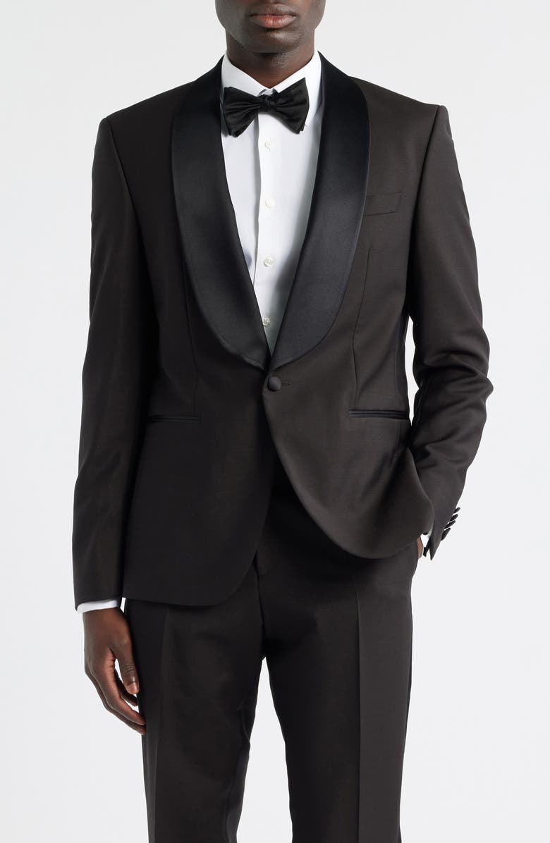 BOSS Huge Shawl Collar Dark Brown Wool & Mohair Tuxedo, Alternate, color, Dark Brown