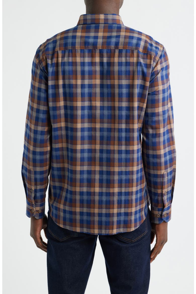 Heather Plaid Button-Down Shirt, Alternate, color, NAVY/ BROWN LARGE PLAID