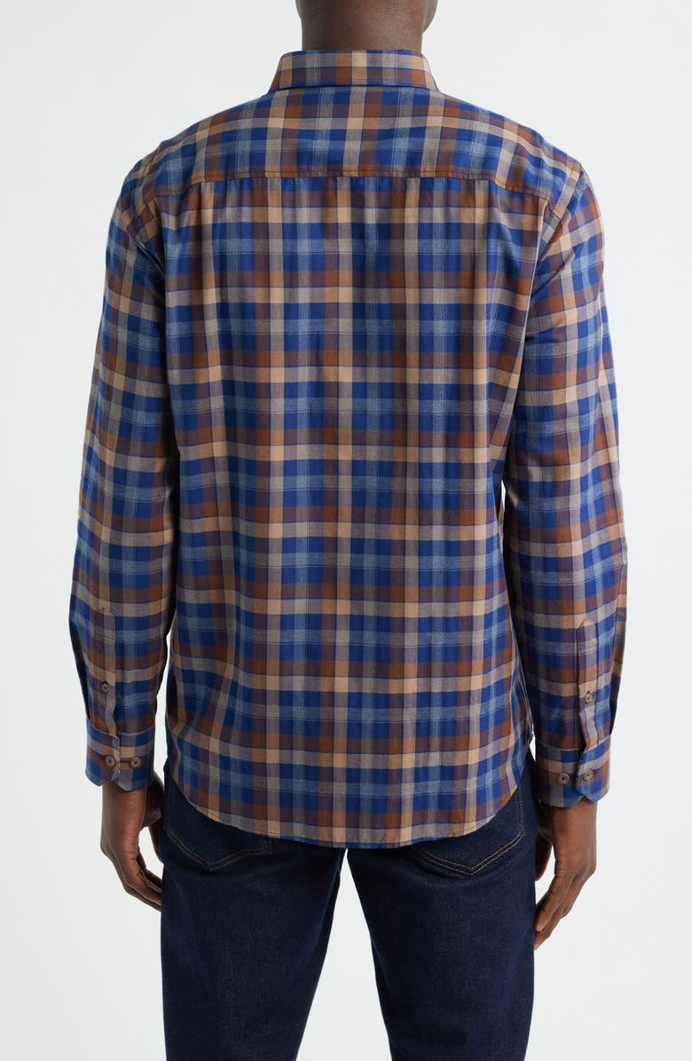 Johnston & Murphy Heather Plaid Button-Down Shirt, Alternate, color, Navy/ Brown Large Plaid