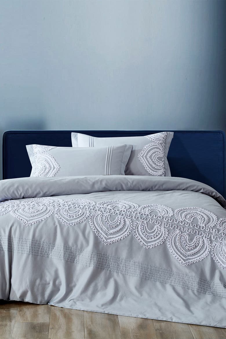 Padma Embroidered Duvet 3-Piece Set, Main, color, GREY