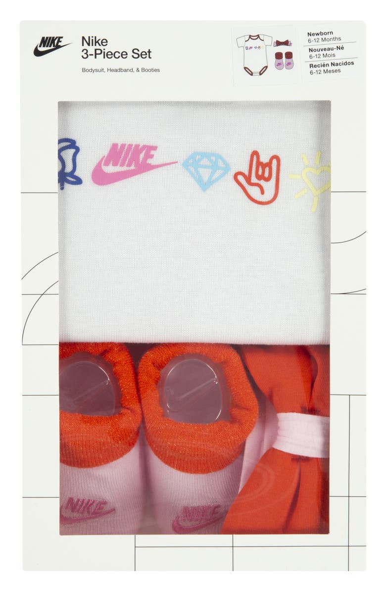 Nike XO Swoosh Bodysuit, Booties & Headband Set, Alternate, color, White