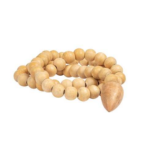 Wood Bead Strand with Decorative Wood Bead Drop, Natural