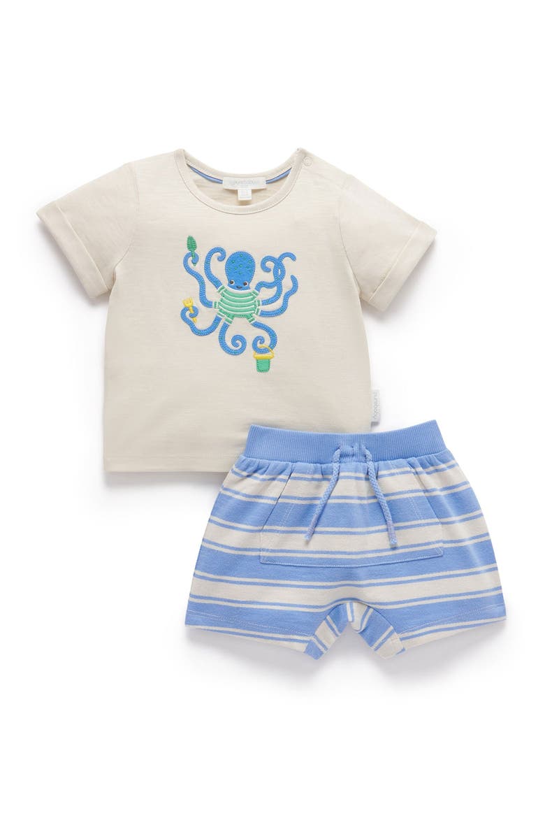 Octopus Short & Tee Set, Main, color, Ocean stripe