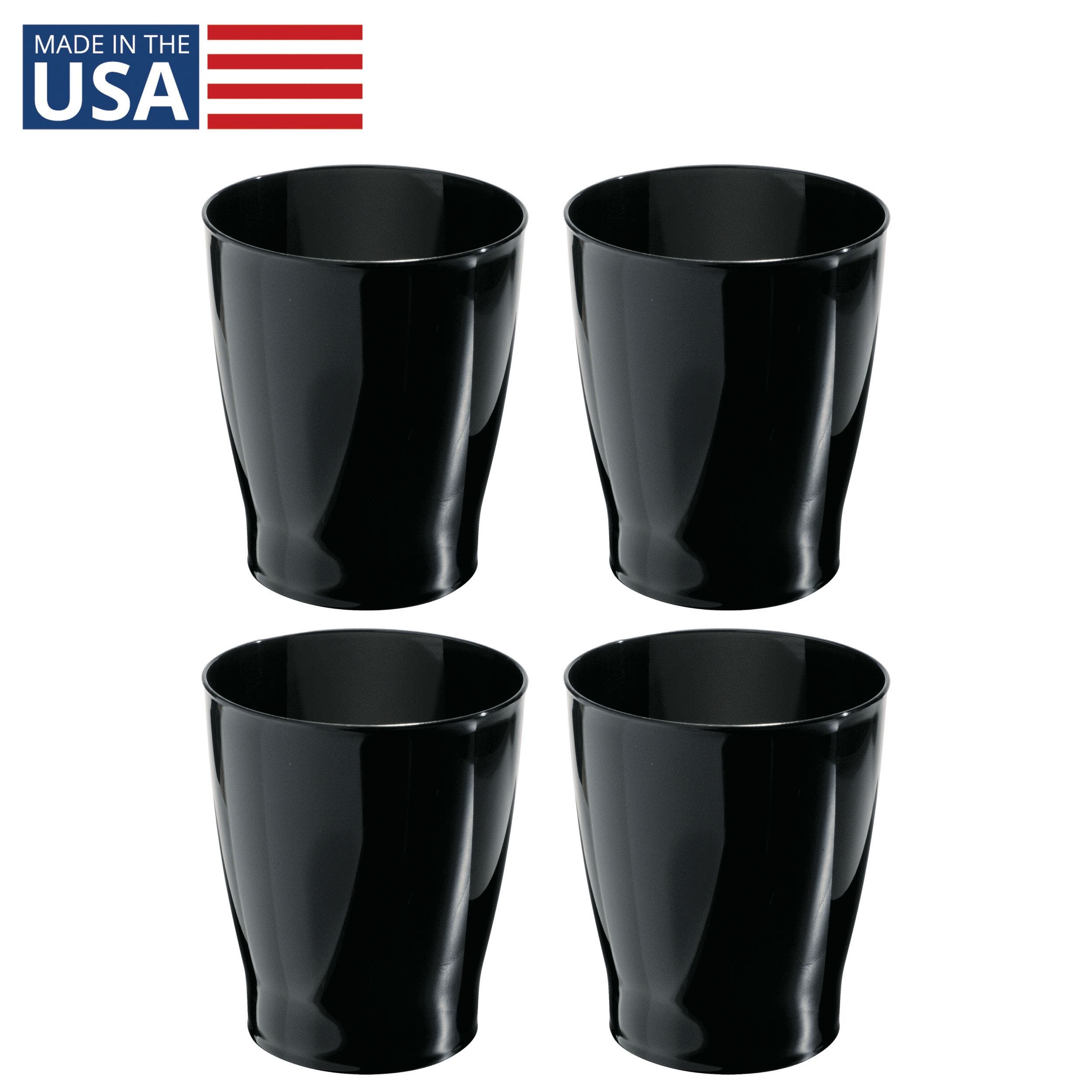 iDesign Small Round Plastic Bathroom Trash Can - Ideal for Bathroom or Office - Set of 4 - Black 