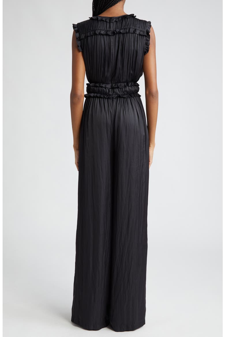 Katelyn Ruffle Satin Jumpsuit, Alternate, color, BLACK